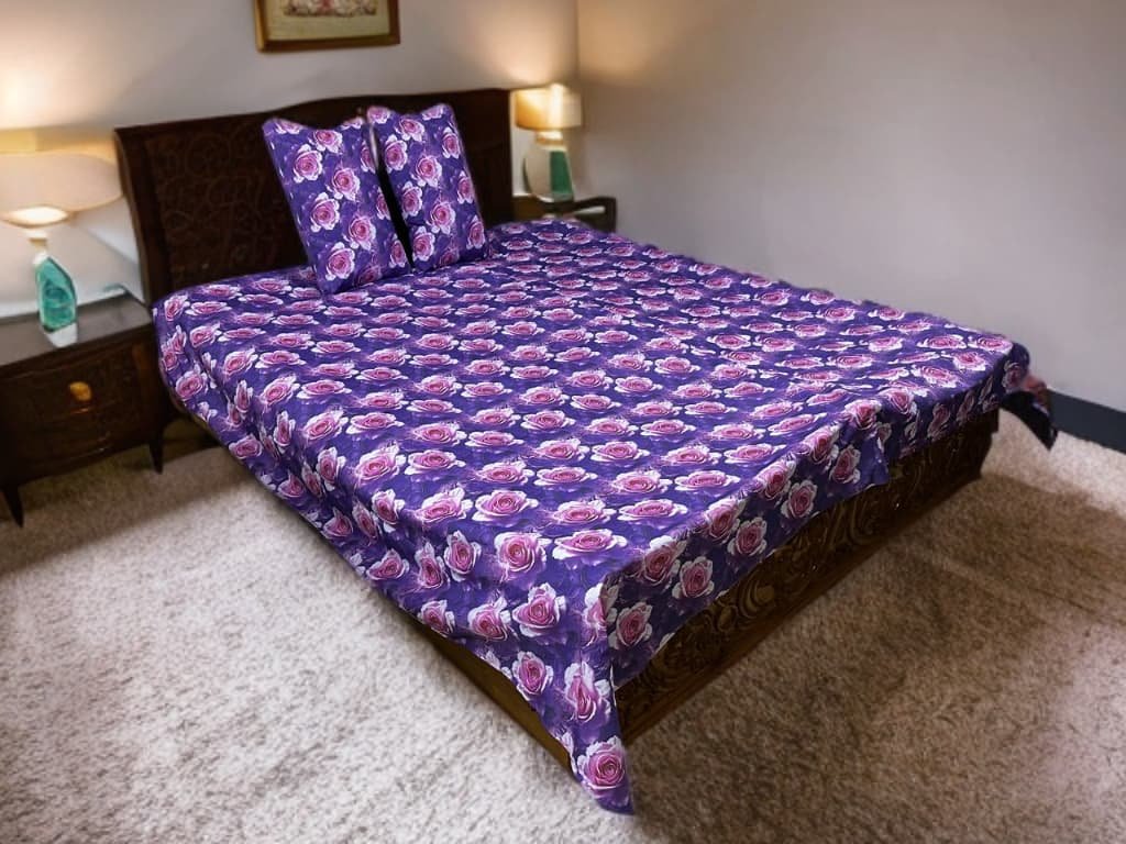 কটন ফেব্রিক্স 3D ৭/৮ফিট বালিশ কভার সহ ওয়াটারপ্রুফ বেডশীট