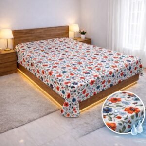 white ৭/৮ ফিট ওয়াটারপ্রুফ বেডশীট বালিশ কভার ছাড়া