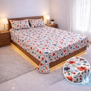 white 7/8 ফিট ওয়াটারপ্রুফ বেডশীট বালিশ কভার সহ