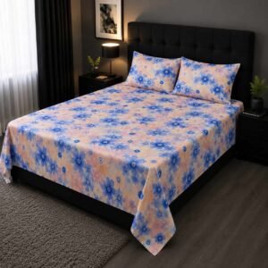 flower print 7/8 ফিট ওয়াটারপ্রুফ বেডশীট বালিশ কভার সহ