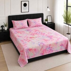 Blossom print সুতি ফিল ওয়াটারপ্রুফ বেডশীট,সাইজ ৭/৮ ফিট বালিশ কভার সহ