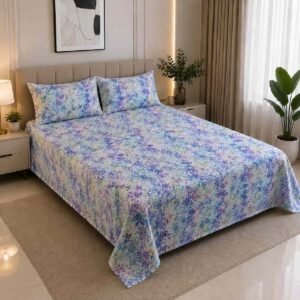 Blossom print সুতি ফিল ওয়াটারপ্রুফ বেডশীট,সাইজ ৭/৮ ফিট বালিশ কভার সহ