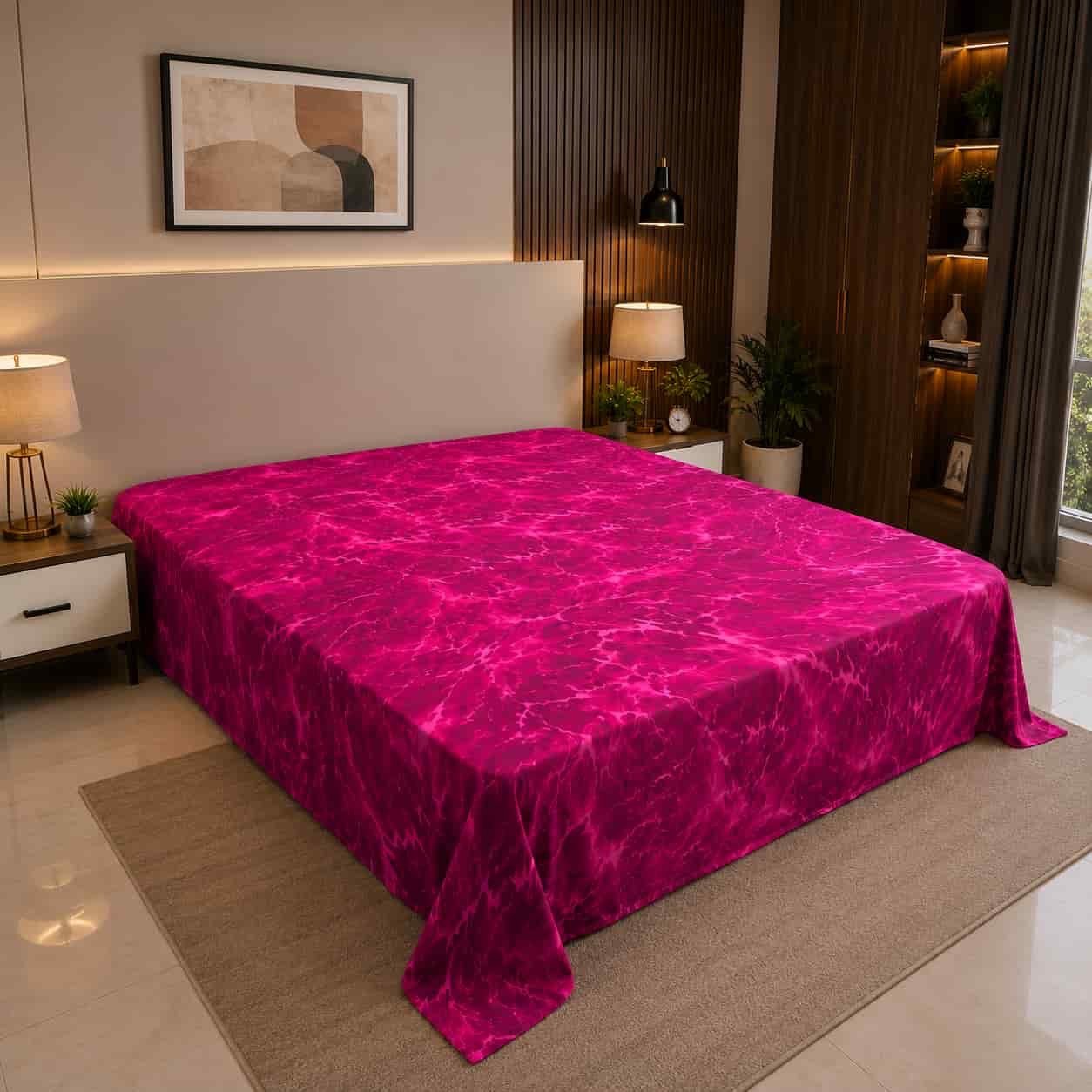 Neon Pink cotton fabric ৭/৮ ফিট ওয়াটারপ্রুফ বেডশীট বালিশ কভার ছাড়া