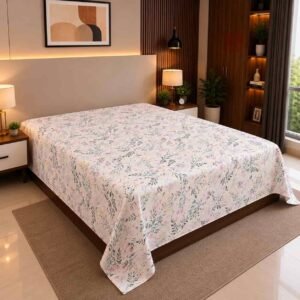 white flower print 7/8 ফিট ওয়াটারপ্রুফ বেডশীট বালিশ কভার ছাড়া