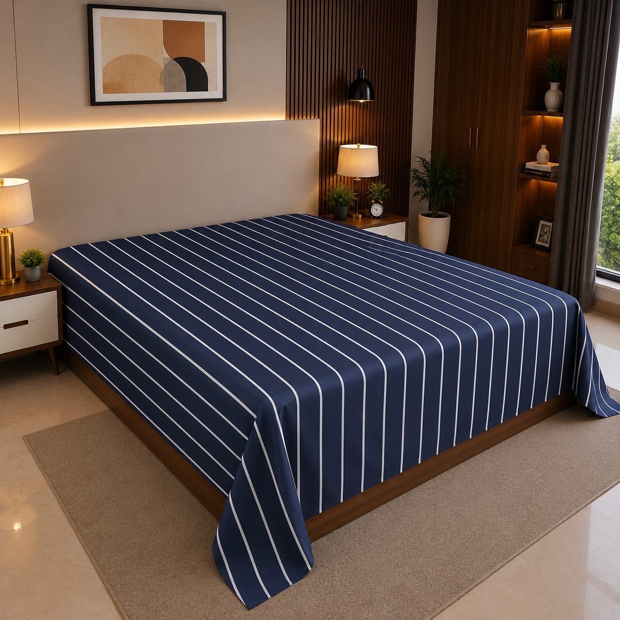blue striped pattern 6/7 ফিট ওয়াটারপ্রুফ বেডশীট বালিশ কভার ছাড়া