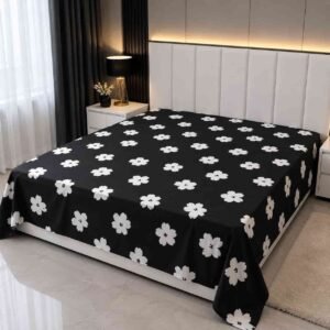 black flower print 7/8 ফিট ওয়াটারপ্রুফ বেডশীট বালিশ কভার ছাড়া