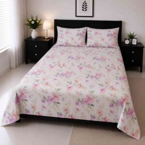 flower print ৭/৮ ফিট ওয়াটারপ্রুফ বেডশীট বালিশ কভার সহ