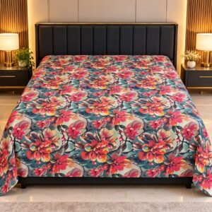 soft fabric flower print 7/8 ফিট ওয়াটারপ্রুফ বেডশীট বালিশ কভার ছাড়া