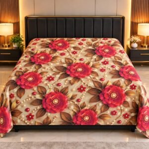 soft fabric flower print 7/8 ফিট ওয়াটারপ্রুফ বেডশীট বালিশ কভার ছাড়া
